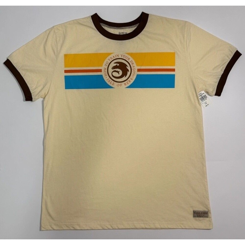 Universal Epic How To Train Your Dragon Isle of Berk Cream Ringer Shirt XL NWT